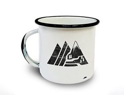 Retro Camping Mug – Retro Mountain Range Illustration – Metal/Enamel Camping Mug