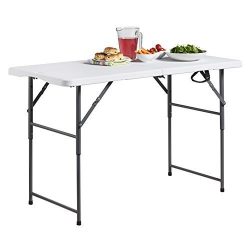VonHaus 4ft Folding Table with Adjustable Height Portable Table: Picnic / Garden / Tailgate / Be ...