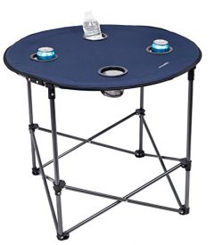 Internet’s Best Camping Folding Table | 4 Cup Holders | Navy Blue | Outdoor | Quad | Carry ...