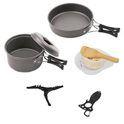 Startostar 11-Piece Camping Cookware Mess Kit with Anodized Aluminum Pots and Pans Set, Spork, M ...