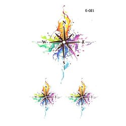 WYUEN 5 Sheets Watercolor Compass Temporary Tattoo Women Fake Tattoo Sticker Men Body Art 9.8X6c ...