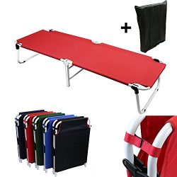 Magshion Portable Military Fold Up Camping Bed Cot with  Storage Bag, Red