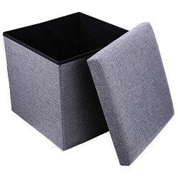 Geartist GOO1 Linen Folding Organizer Storage Ottoman Bench Footrest Stool Coffee Table Cube, Ca ...