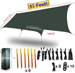 Roman Ventures HAMMOCK RAIN FLY TENT TARP Waterproof Camping Shelter. Lightweight RIPSTOP NYLON  ...