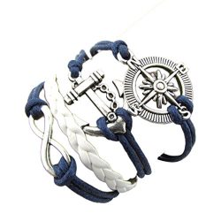 BCDshop Hot Infinity Love Anchor Compass Leather Charm Bracelet Plated Silver