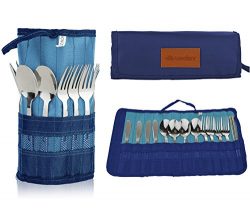 13 Piece Stainless Steel Family Cutlery Picnic Utensil Set with Travel Case for Camping | Hiking ...