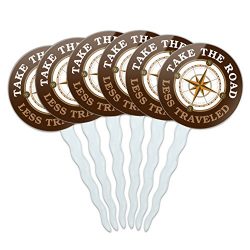 Take The Road Less Traveled Compass Cupcake Picks Toppers Decoration Set of 6