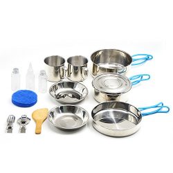 Camping Cookware, Stainless Steel Mess Kit Backpacking Gear & Hiking Outdoors Bug Out Bag Co ...