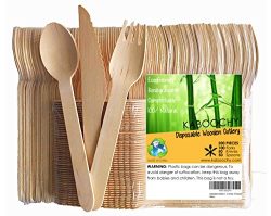 Disposable Wooden Cutlery 200pc Set | 100 Forks | 50 Knives | 50 Spoons, 6.25 inch length. 100%  ...