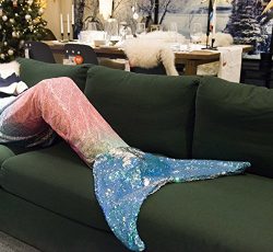 Ataya Mermaid Tail Blanket for Adults,Colorful Sequins Soft Flannel Fleece All Seasons Sleeping  ...