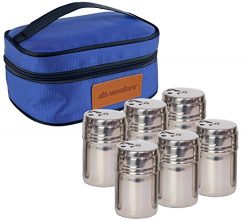 Portable Stainless Steel Spice Shaker Seasoning Dispenser – 6 Pc Set with Rotating Lids an ...