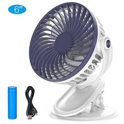 6” Portable Battery Operated Clip on Stroller Fan, USB Powered Table Desk Fan with Low Noise Mot ...