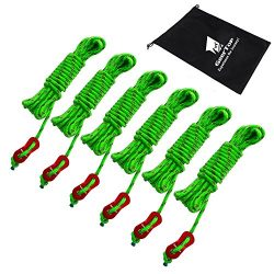 Geertop 4mm Reflective Tent Guide Rope Guy Line Cord with Aluminum Adjuster – 13 Feet 6 pack
