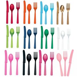 Sinwo 15 Pc Plastic Birthday Party Table Assorted Spoon Fork Disposable Tableware Set Party Camp ...