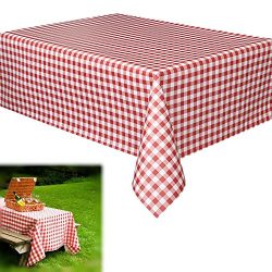 6 Pack Party Vinyl Tablecloth Red White Checkered Gingham Print – Size 108 Inch x 55 Inch