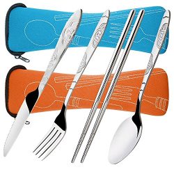 8 Pieces Flatware Sets Knife, Fork, Spoon, Chopsticks, SENHAI 2 Pack Rustproof Stainless Steel T ...