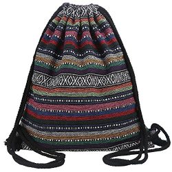 Farway Drawstring Bag Knit Beach Gym Boho Bohemia Style Backpack Outdoor Travel Shopping Sack Ba ...