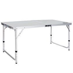 REDCAMP Aluminum Folding Table 4 Foot, Portable and Adjustable White