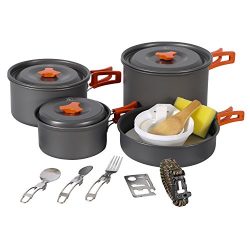 REDCAMP Camping Cookware Mess Kit, Ultralight & Foldable Backpacking CookSet, Aluminum Light ...