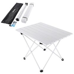 YAHILL Aluminum Folding Collapsible Camping Table Roll up 3 size with Carrying Bag for Indoor an ...