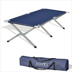 Purenity Folding Military Bed Portable Sport Camping COT With Free Storage Bag (Dark Blue)