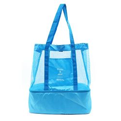 Mesh Beach Bag with Cooler Insulated Lightweight and Foldable Picnic Zipper Tote Bags for Beach  ...