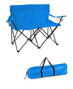 Trademark Innovations Loveseat Style Double Camp Chair with Steel Frame, Blue