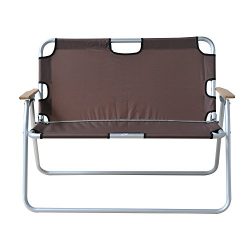 Outsunny 2-Person Folding Aluminum Love Seat Camping Chair – Brown