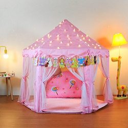 Yoobe Hexagon Princess Castle Play Tent Indoor for Kids Gift with 23ft star lights and animal cards