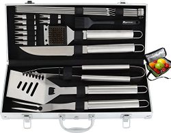 ROMANTICIST 20pc Heavy Duty BBQ Grill Tool Set with Bonus Cooler Bag for Men Dad in Gift Box  ...