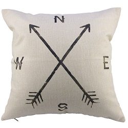 Leaveland Magic Arrow Compass North South West East 18×18 Inch Cotton Linen Square Throw Pi ...