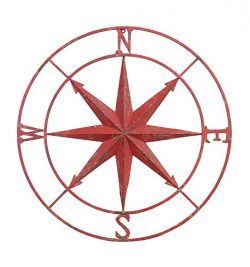 Creative Co-Op Red Round Metal Compass Wall Decor