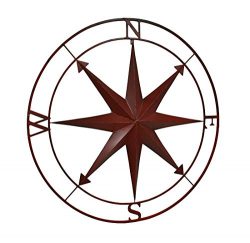 Zeckos Compass Rose Lightly Distressed Metal Wall Hanging Metal Wall Sculptures Red