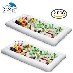 Inflatable Pool Table Serving Bar – 2 pack Large Buffet Tray Server With Drain Plug – ...