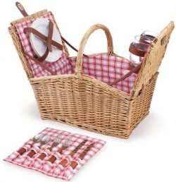 Picnic Time Piccadilly Willow Picnic Basket for Two People, with Plates, Wine Glasses, Cutlery,  ...