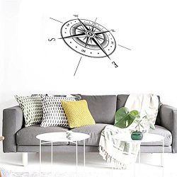 BIBITIME Nautical Compass Vinyl Decal Wall Sticker for Living Room TV Background PVC Decoration  ...