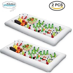 Inflatable Pool Table Serving Bar – 2 pack Large Buffet Tray Server With Drain Plug – ...