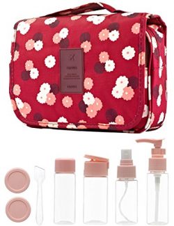 Travel Cosmetic Bag+Plastic Bottles Set (8pcs) Waterproof Portable Makeup Pouch-Travel Kits for  ...