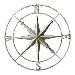 Creative Co-Op DA6886 Distressed Aqua Metal Compass Wall Decor