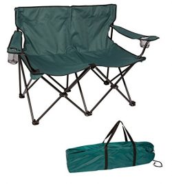 Trademark Innovations Loveseat Style Double Camp Chair with Steel Frame, 31.5″, Dark Green