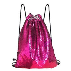 Alritz Mermaid Sequin Drawstring Bag, Reversible Sequin Backpack Glittering Outdoor Shoulder Bag ...