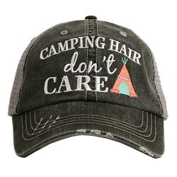 Katydid Camping Hair Don’t Care Women’s Trucker Hat-gray/coral