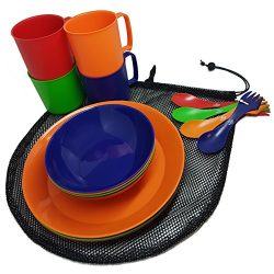Camping Mess Kit 4 Person Dinnerware Set With Mesh Bag