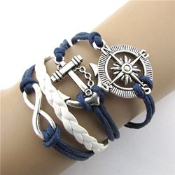 HIRIRI Women Hot Sale Plated Silver Infinity Love Anchor Compass Leather Braided Rope Charm Brac ...