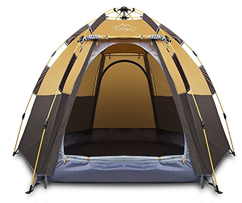 Toogh 4 Person Camping Tent 3 Seasons Backpacking Tents Hexagon Sun Dome Automatic Pop-Up Outdoo ...