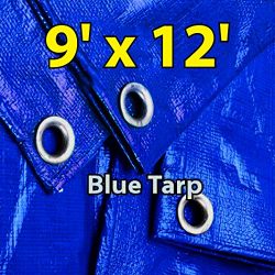 9′ X 12′ Multi-purpose Waterproof Poly Tarp Cover for Tent, Shelter, Camping, Blue B ...