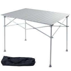 Giantex Portable Aluminum Folding Table Lightweight Outdoor Roll Up Camping Picnic Table with St ...