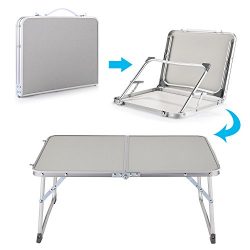 Hindom 4FT Aluminum Portable Folding Utility Table with Carrying Handle Portable Patio Table for ...