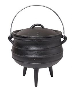 JMiles Cast Iron Potjie for Outdoor Fireplace Setting – Pre Seasoned Non Stick Heavy Duty  ...