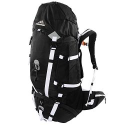 65l Backpack – Multi-day Pack for Hiking, Backpacking with Rain Cover – Black/White